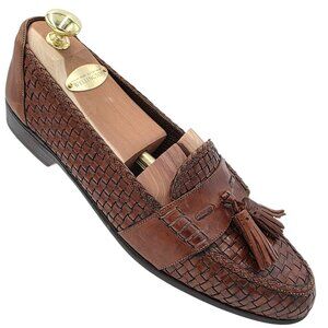 Vintage Bragano Cole Haan Brown Leather Woven Tassel Loafers Mens 9N Dress Shoes